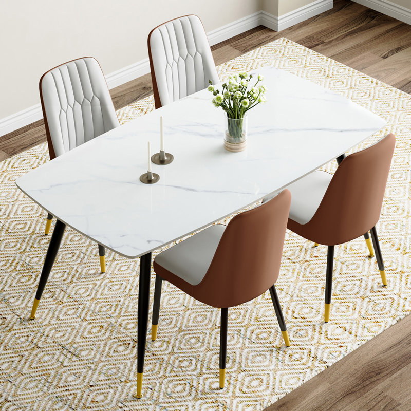 Ensemble repas en marbre, Noir, Gris clair / Brun, 5