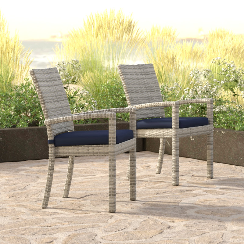 8 Piece Sunbrella Outdoor Patio Dining Chairs, Navy, Gray