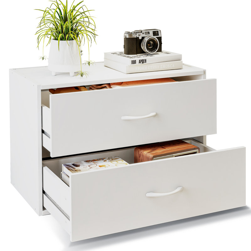 Ensemble de 1 commode à 2 tiroirs en bois blanc avec commode modulaire l 24 po pour chambre à coucher, Blanc, 1