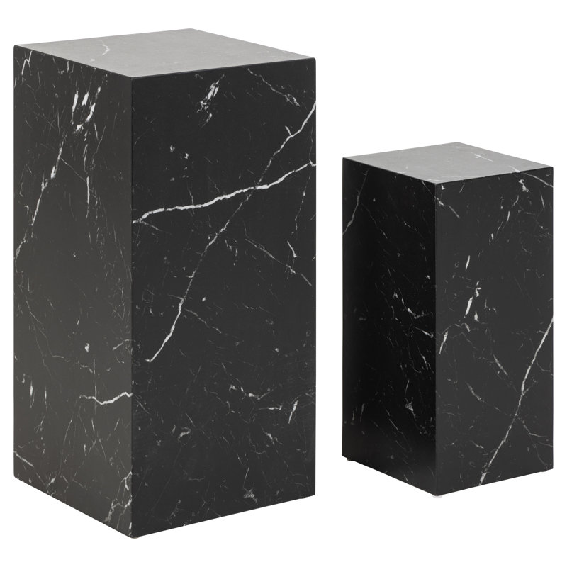 Brisilda Block End Table Set, Marble Black