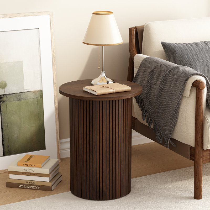 Eversole 22.6" Fluted Round Side Table, Brown, Individual