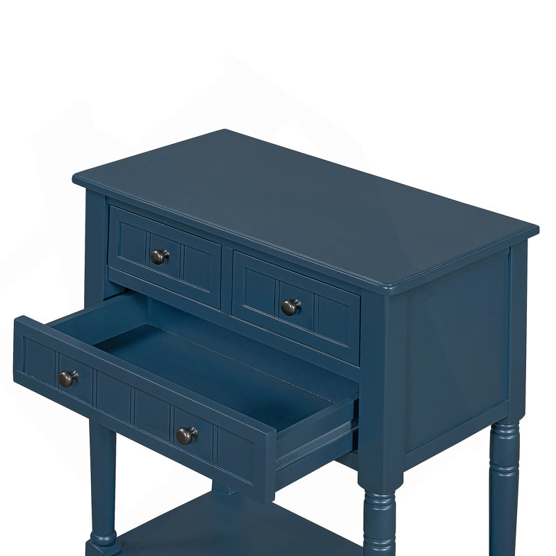 Narrow Console Table, Slim Sofa Table with Three Storage Drawers and Bottom Shelf (Navy)