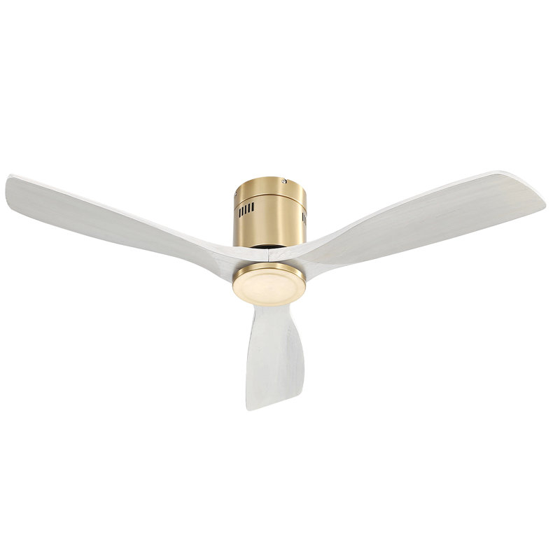 52 Inch Low Profile Ceiling Fan Dc 3 Carved Wood Fan Blade Noiseless Reversible Motor Remote Control Without Light, Gold