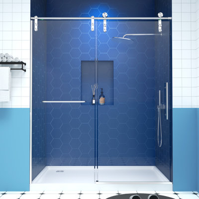 56-60" W × 76" H Modern Double Sliding Frameless Shower Doors With 5/16"(8mm) Tempered Clear Glass, Brushed Nickel
