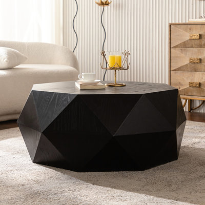 Table basse à trois motifs, 96,5 cm (38 po), American Retro Grace - Table classique noire de 96,5 cm (38 po) avec détails 3D, en sapin, élégante et pratique.