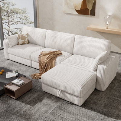 Extra Large Modular Sectional Sofa With Luxurious Corduroy Upholstery, Modern Oversized Convertible L Shaped Sectional Couch 3 Seat With Deep Seat Ott by WEUP
