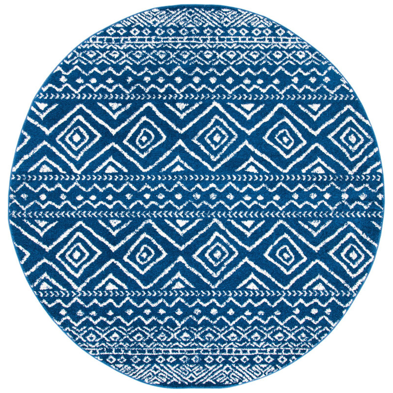 Tapis bleu marine / ivoire Stuckey Southwestern, Rond 3 pi