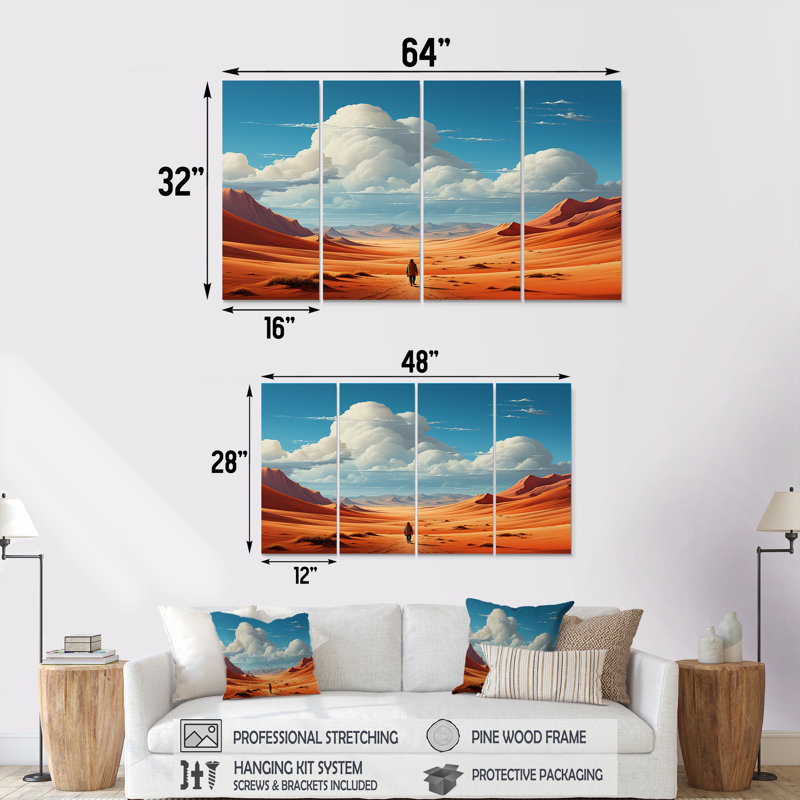 «Brown Azure Space Desert On Mars planète II», art mural 4 pièces, H 32 po x l 64 po