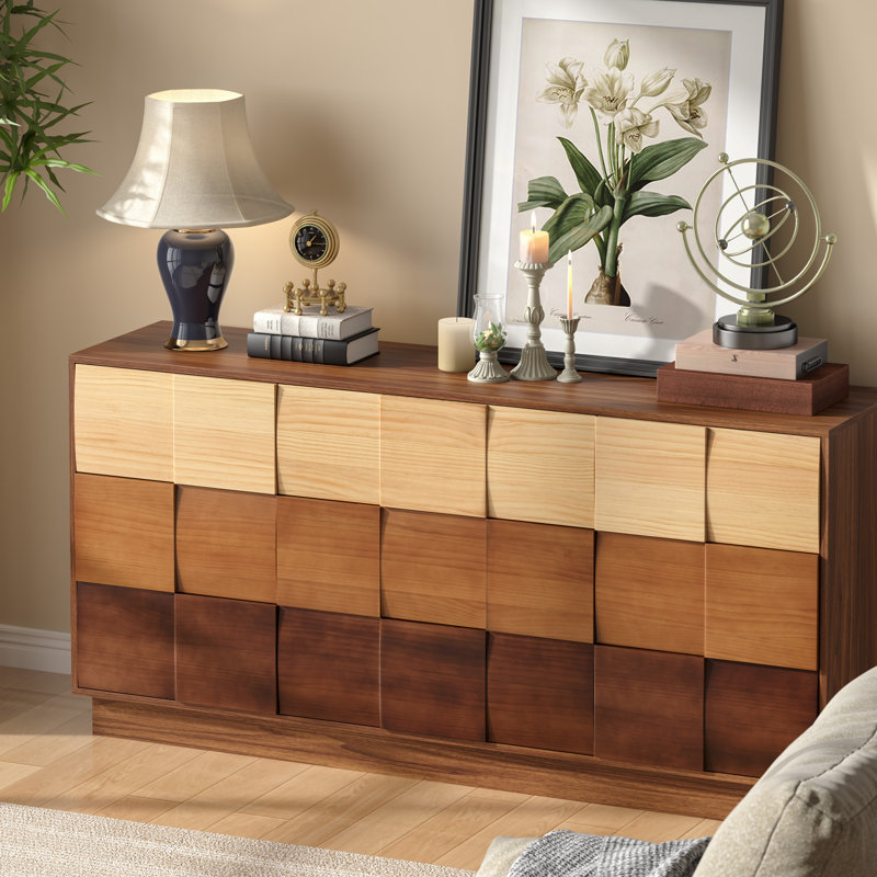 Commode en bois massif à 9 tiroirs de 65 po de couleurs contrastantes