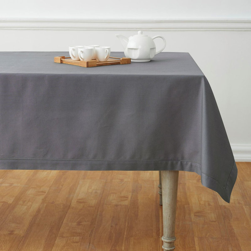 Cotton Linen Hemstitch Tablecloth, Gray, 84" x 60"