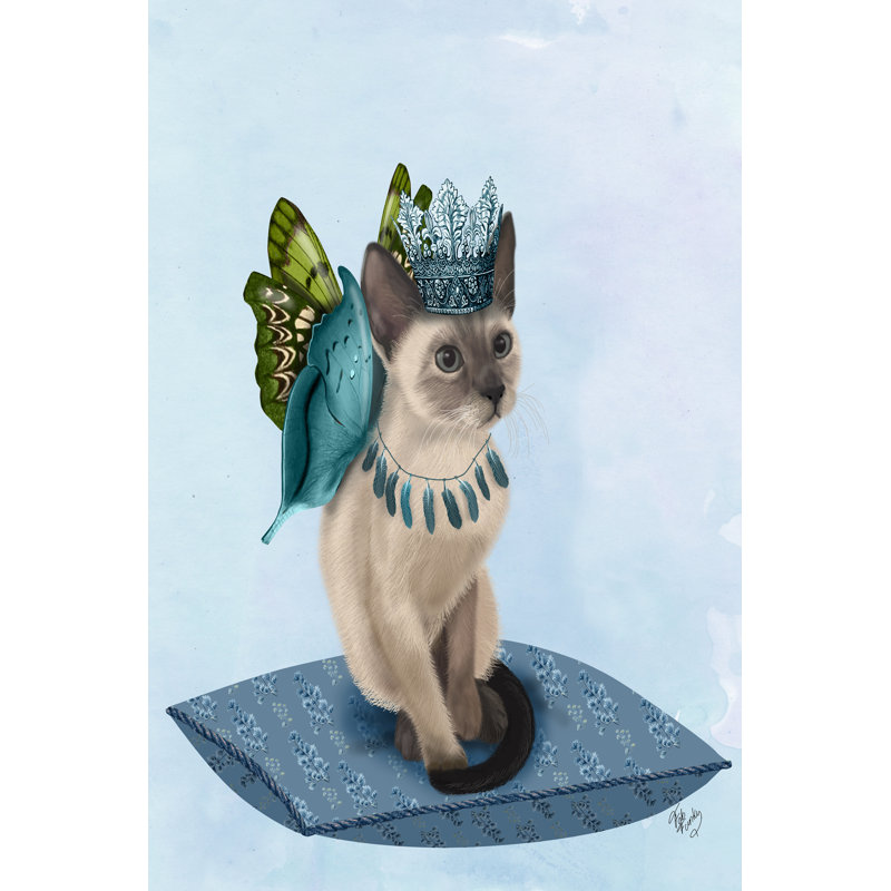 Chat avec des ailes de papillon bleu, H 48 po x l 32 po x P 1 po