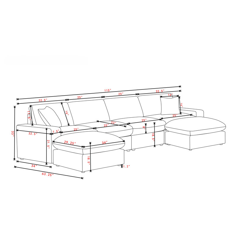 Canapé modulaire avec 2 repose-pieds Tolzmann, Chenille beige