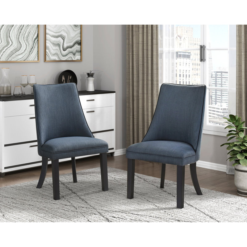 Chaises d'appoint en tissu texturé bleu-gris, pieds en bois au fini noyer foncé, salle à manger moderne, chaises de 2 lb avec capacité de poids de 250 lb, capacité pour la cuisine et