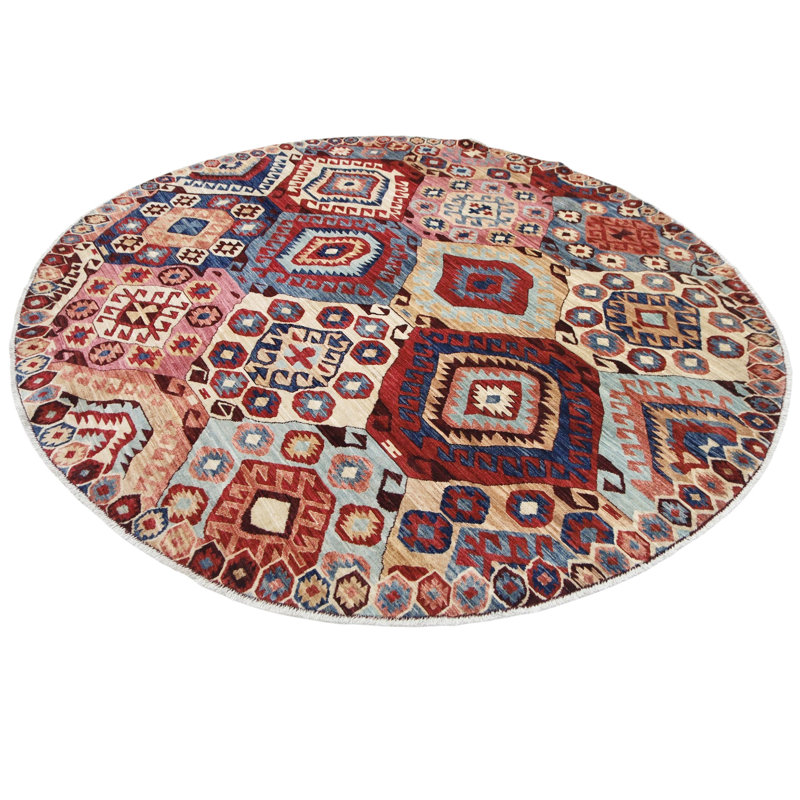 High-Quality Hand-Knotted Red And Navy Area Rug