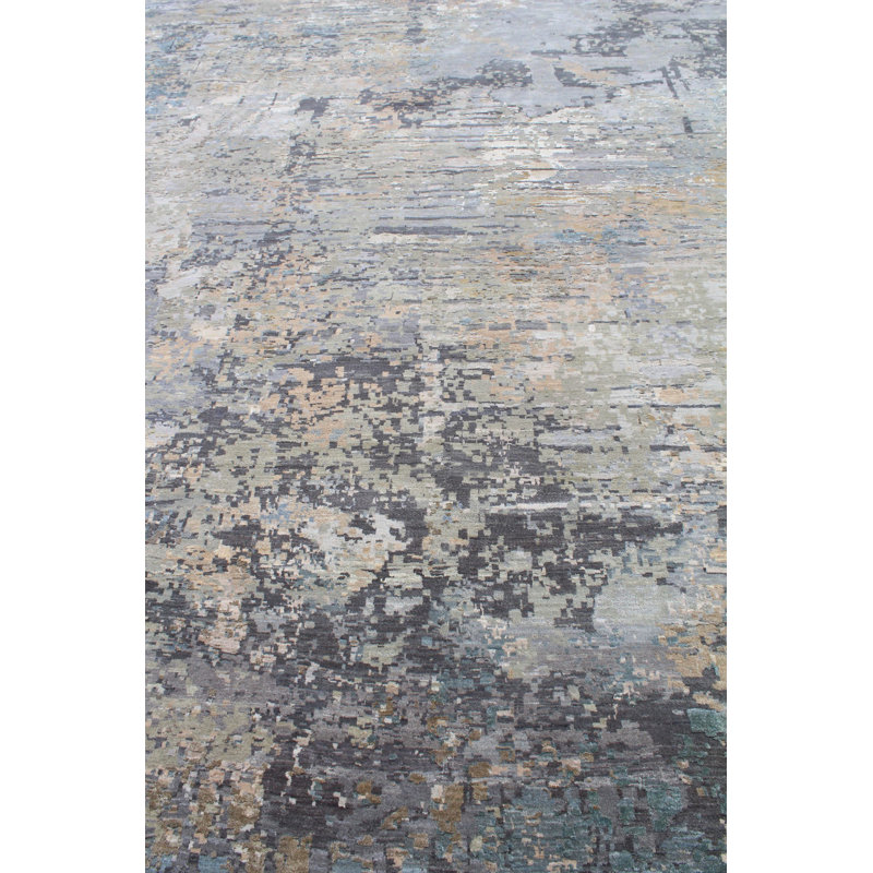 Tapis bleu nouvel âge en laine tissé à la main de conception unique 15 pi x 15 pi 3 po Dorado