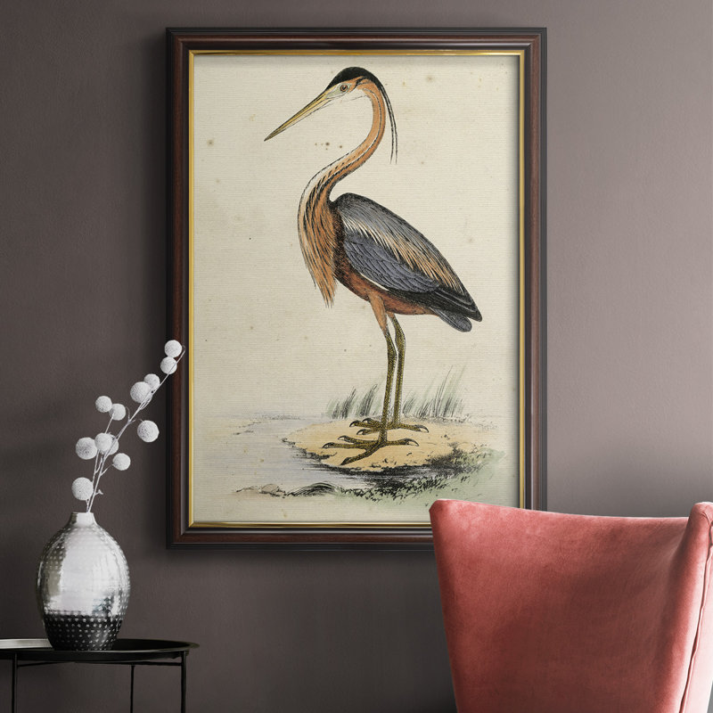 Antique Heron II - peinture sur toile encadrée, H 27 po x l 18 po x P 2,5 po