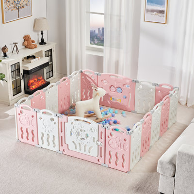 Brile Albott Foldable Baby Playpen Kid Activity Center with Game Panel and Safety Gate
