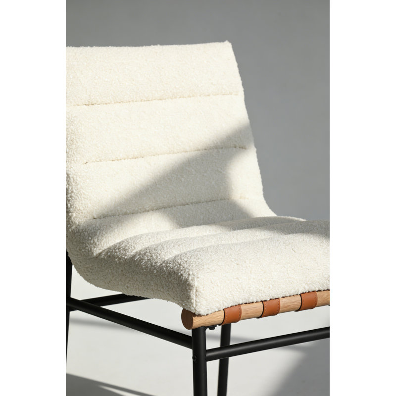 Lahni Boucle Fabric Set of 2 Dining Chair with Iron Legs, White