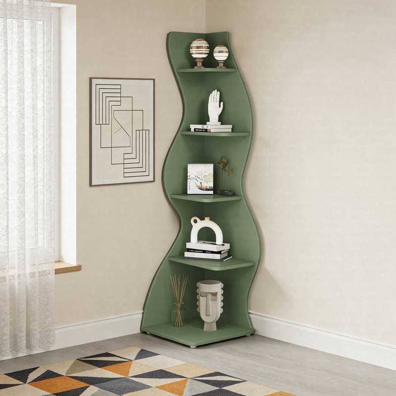 Bibliothèque et support d'angle à 5 niveaux 69,8 po pour salon, Vert