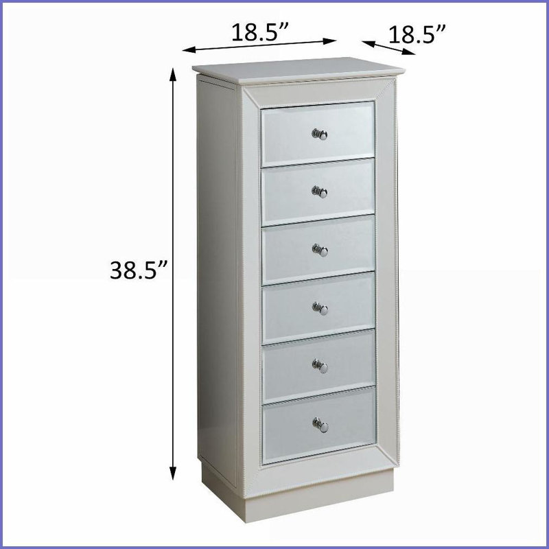 Armoire à bijoux 6 tiroirs blanc moderne avec miroir Tiroirs doublés de feutre | Bois, blanc
