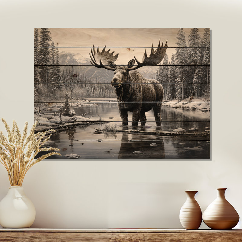 " Brown White Moose Winter Majesty ", 30" H x 40" W x 0.78" D