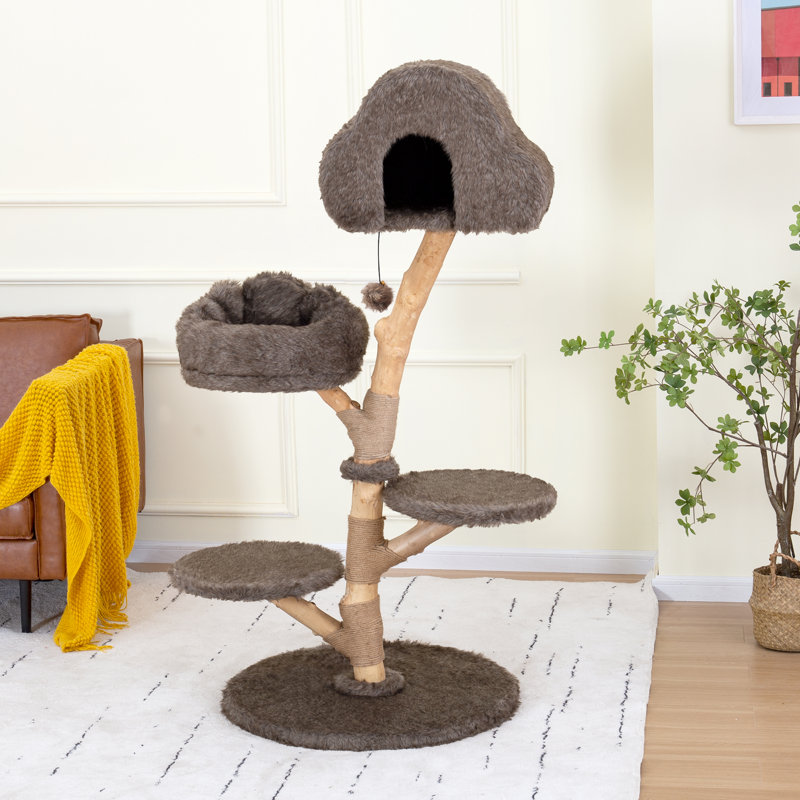Furlon 59.84'' H Solid Wood Cat Tree with Plush Cushion