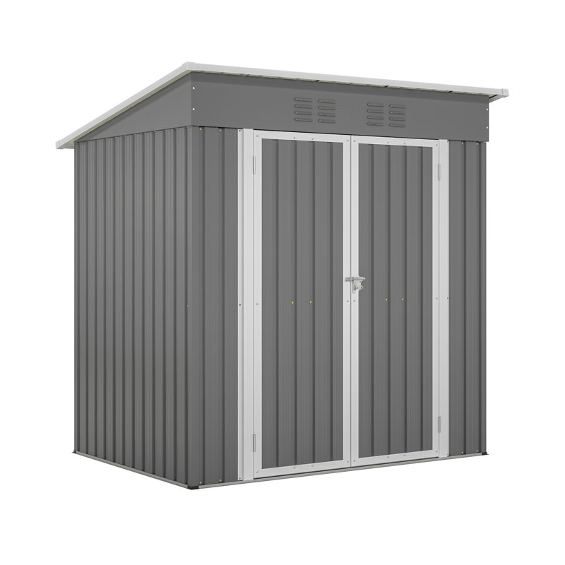 Remise de rangement rectangulaire en métal 6 pi x 4 pi avec structure de plancher et structure en aluminium, gris
