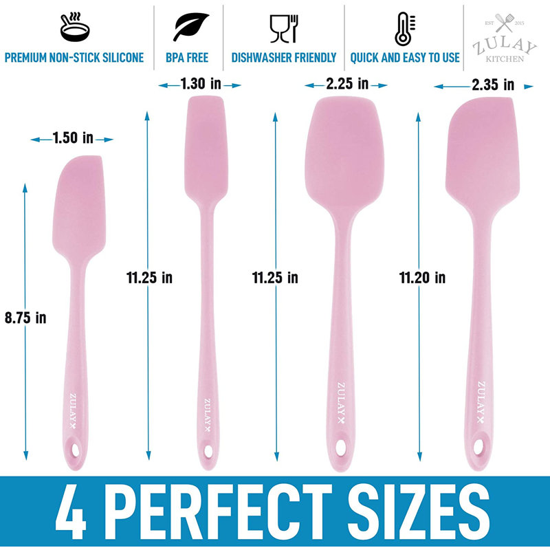 Pink Heat-Resistant Silicone Spatula Set with Stainless Steel Core