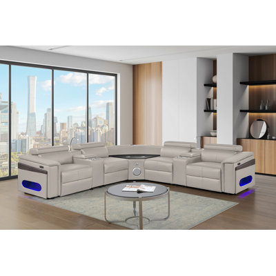 Canapé modulaire Nova avec 1 console (réfrigérateur), coin avec haut-parleur Bluetooth, armoire à vin à DEL et à levage - Gris