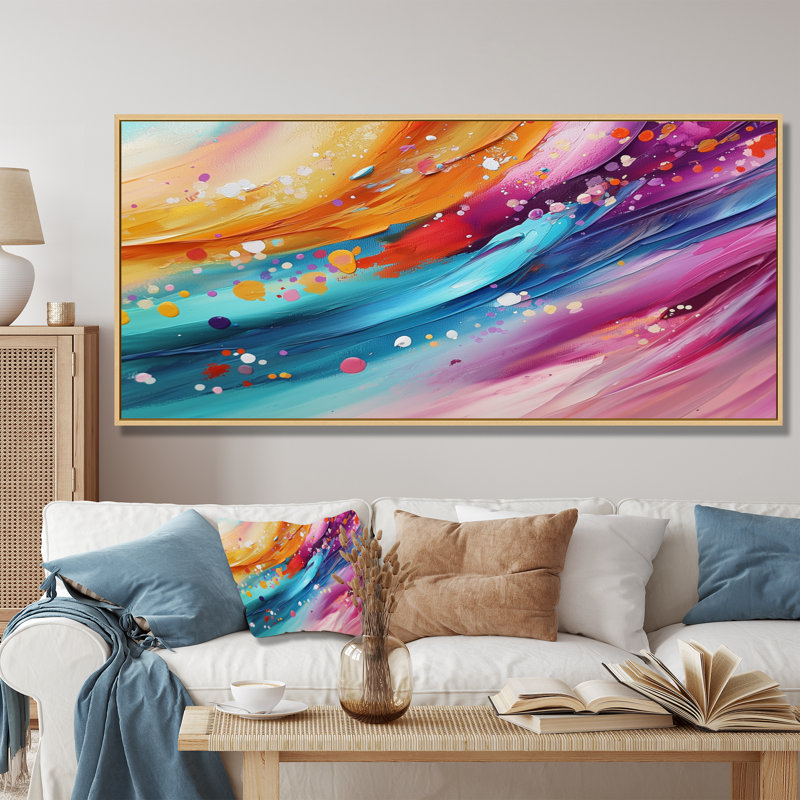 Odesser - Abstract Wall Art, H 28 po x l 60 po, Floater Framed, Argent argent