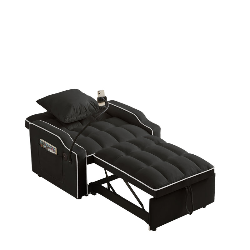 3 In 1 Convertible Sleeper Sofa Chair Bed, Adjustable Recliner Armchair With Phone Holder, Usb & Type-c Ports, For Living Room Bedroom Apartment Small Spaces