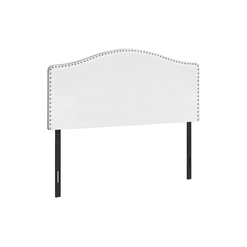 Tête de lit grand tapissier seulement en similicuir blanc avec garniture cloutée