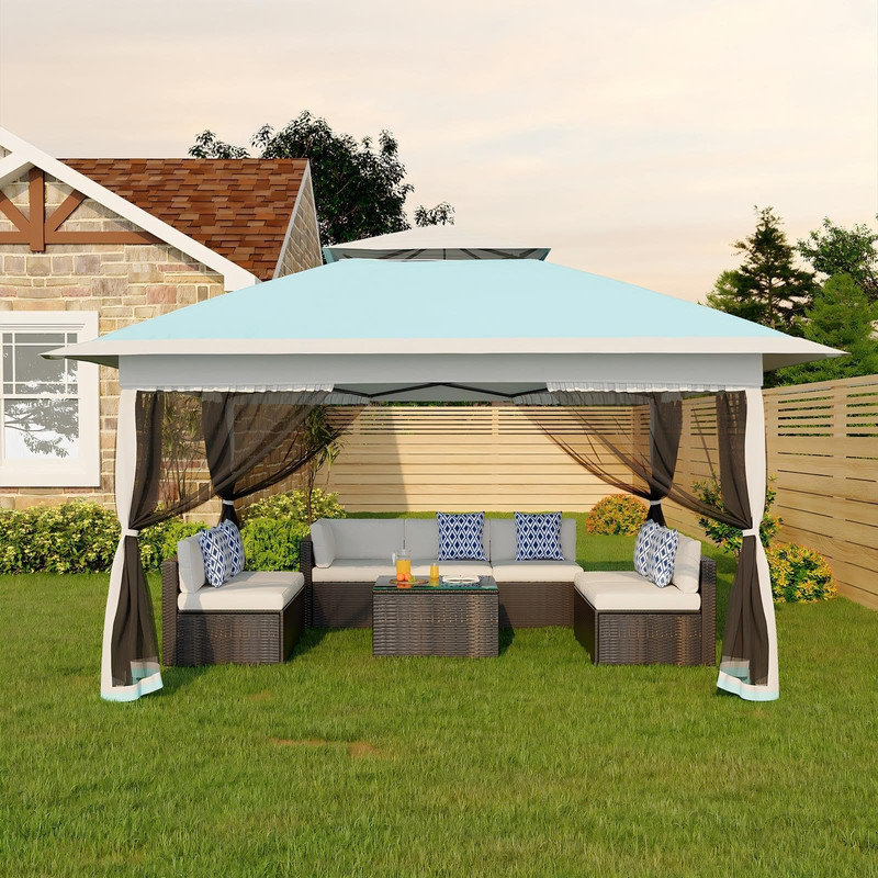 3m x 3m Pop Up Gazebo | Double Roof Garden Shelter with Netting & Sandbags | Height Adjustable Outdoor Party Tent, Cream