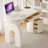 White Rectangular Solid Wood with 5 drawers desk-108645820
