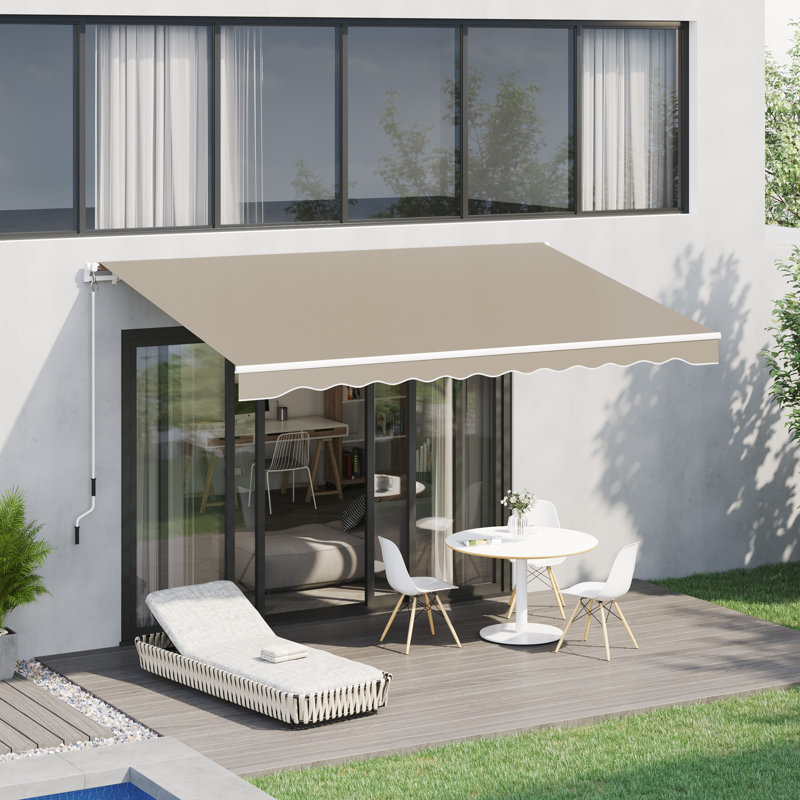 Patio Awning, Canopy Retractable Sun Shade Shelter W/ Manual Crank Handle For Deck, Yard, Beige