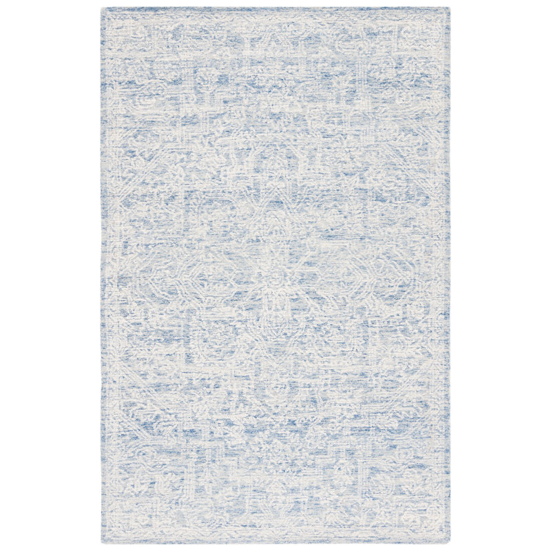 Tapis oriental ivoire / bleu en laine / coton touffeté à la main Roslyn, Rectangle 8 pi x 10 pi