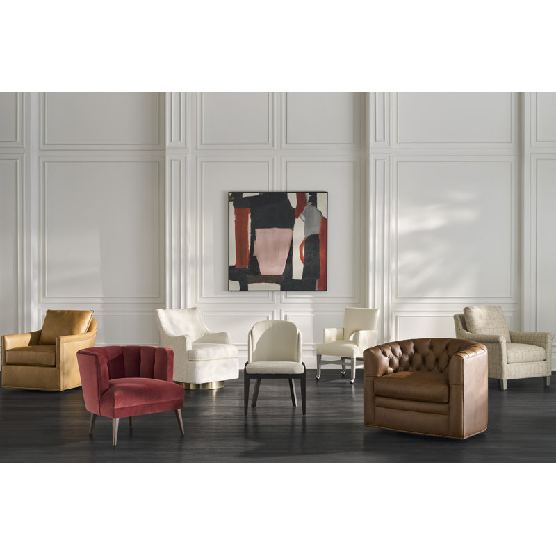 Libby Langdon Swivel Barrel Chair, Indigo (8789 90), Bright Brass