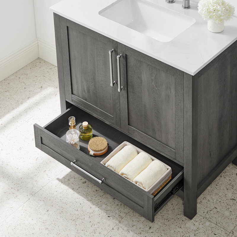 Catrine 36'' Single Bathroom Vanity with Engineered Stone Top