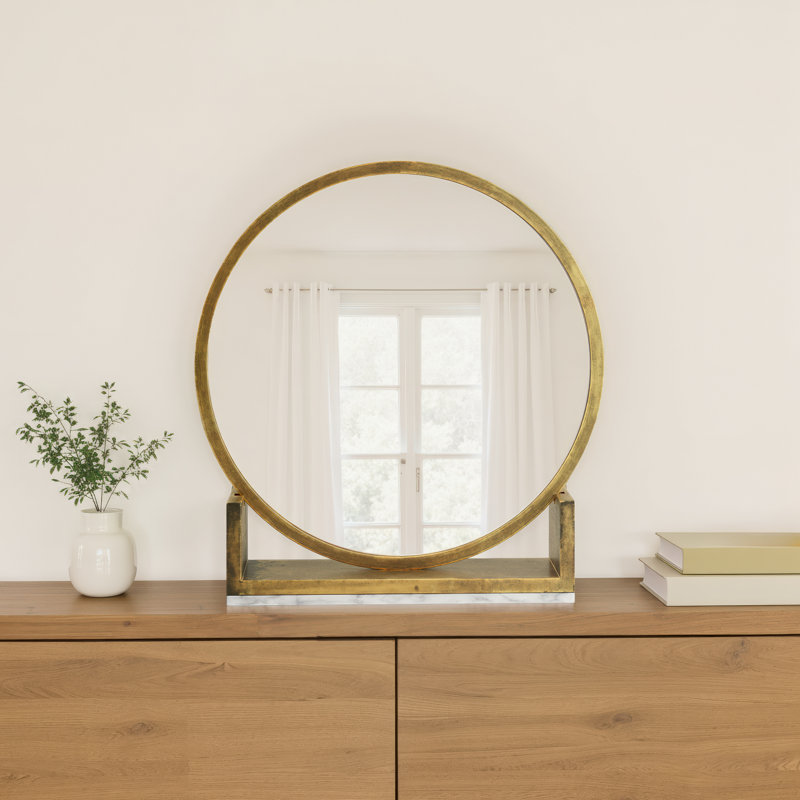 Marble Floor Mirror, Antique Brass