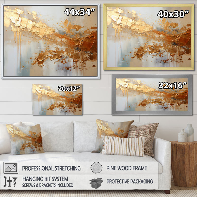 Golden Gleam II - Abstract Collages, art mural, H 30 po x l 40 po, Toile tendue, Sans cadre