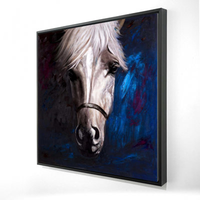 Cheval blanc sur toile bleue | Décoration contemporaine pour animaux