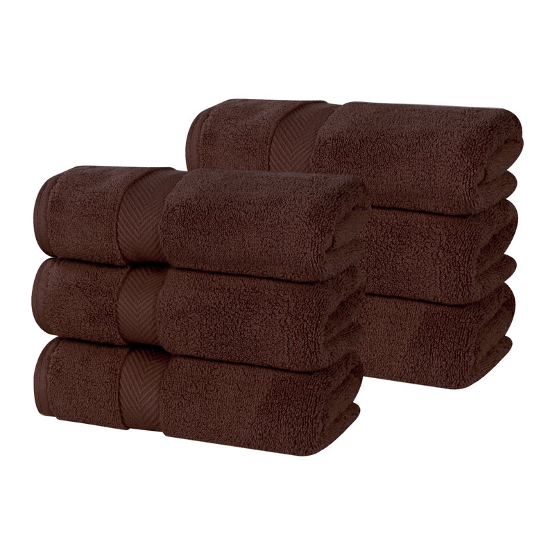 Cortright Zero Twist Cotton Solid Chevron Dobby Border Super Soft Absorbent Hand Towel, Espresso