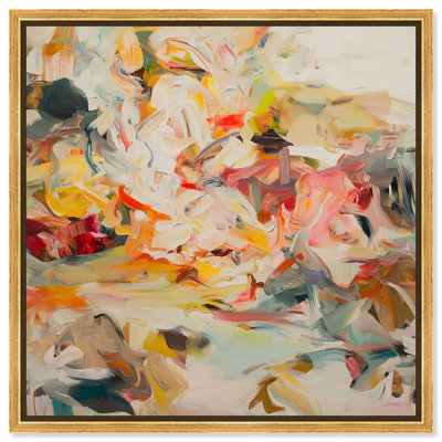 Verdant Rush III Framed Canvas Print Abstract Wall Art by Art Remedy, Gold Frame, 30 x 30