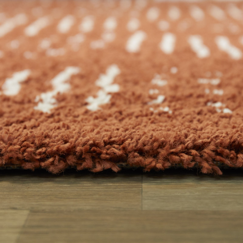 Baity Chevron Burnt Orange/White Area Rug, Rectangle 7'10" x 10'