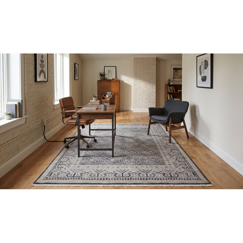 Tapis mauve en laine noué à la main Amandeep, Rectangle 8 po x 10 po