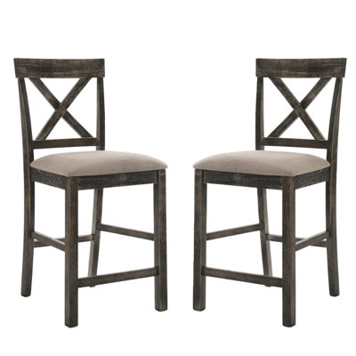 De 2 chaises de salle à manger sans accoudoirs contemporaines, rembourrées de lin, brun clair et gris patiné, siège d'une hauteur de 26 pouces, dossier en forme de X, pieds carrés