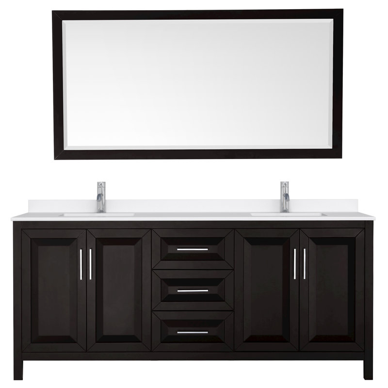 Daria 80'' W Vanity, White Quartz, Brown, Polished Chrome