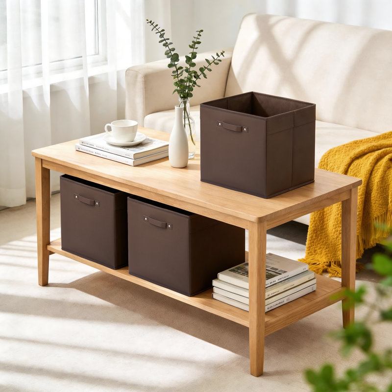 Ensemble de 6 paniers de rangement pliables en tissu avec poignée, Brown