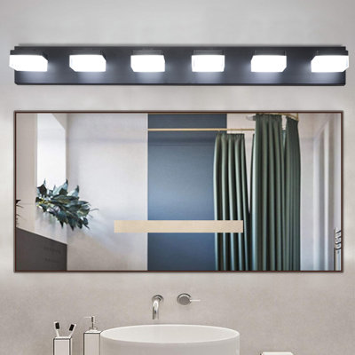 Miroir de salle de bain à 6 lumières à DEL noir - pour salle de bain et table de maquillage