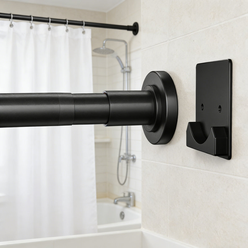 1 Inch Diameter Stainless Steel Shower Curtain Rod – 32 To 92 Inch Adjustable Spring Tension Rod With Holders, Anti-Slip No-Drill Curtain Rod For Bathroom, Kitchen & Closet (1 Pack)